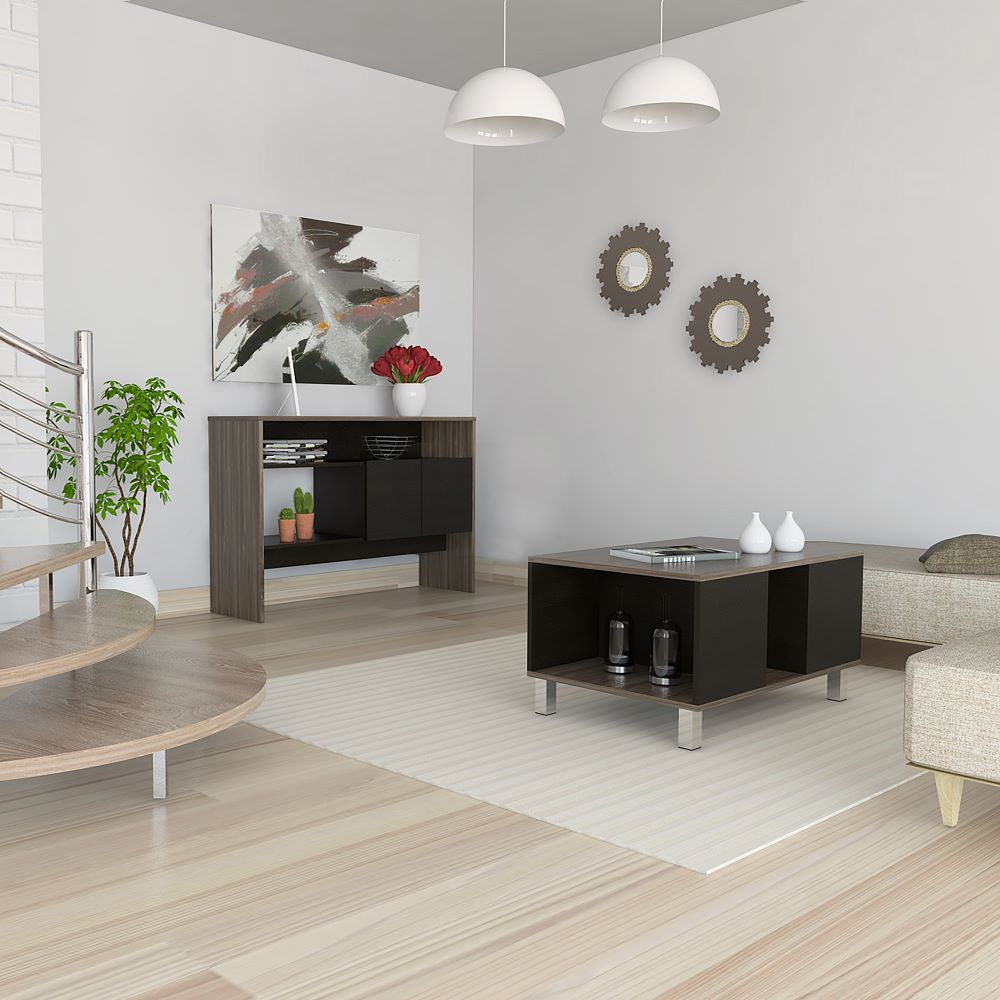 Mesa + Arrimo Color Siena Caramelo y Wengue Para Sala De Estar